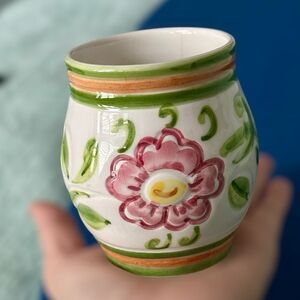 Vintage Italian Hand Painted Claudia Bernini Signed Pottery Small Jar Vase Cup